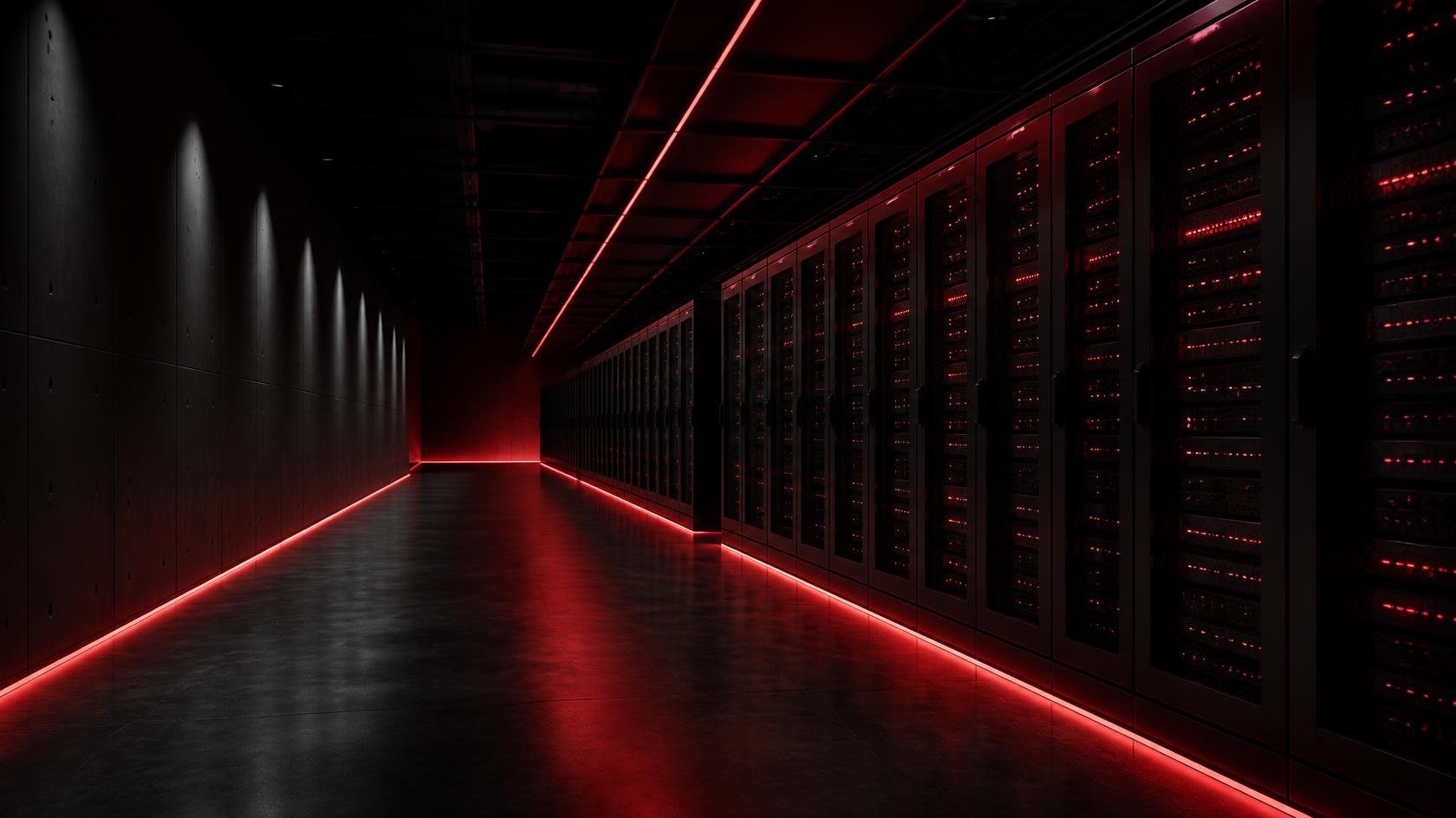 Visualisation of a contemporary data hall with server racks