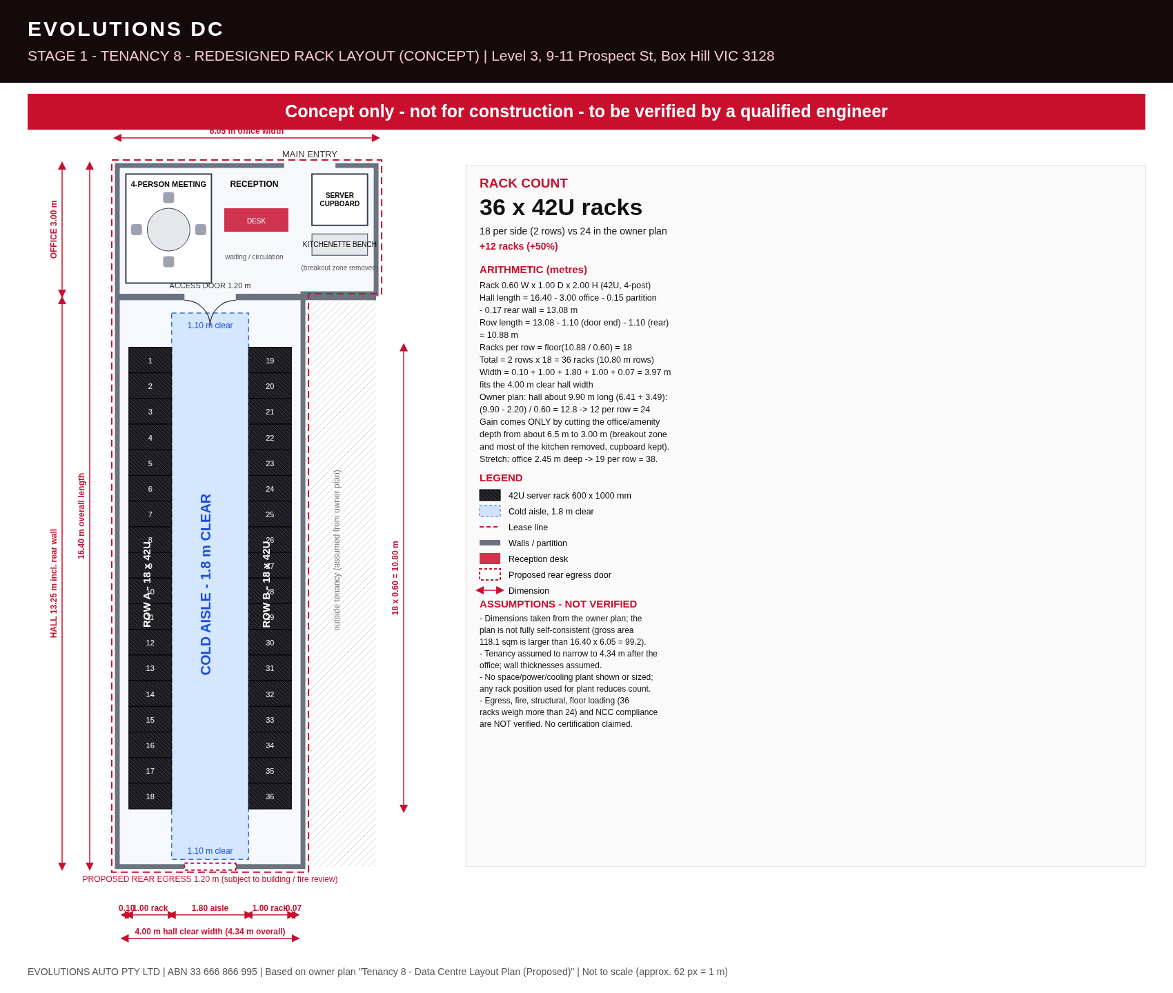 Stage 1 Tenancy 8 indicative floor plan showing two rows of racks